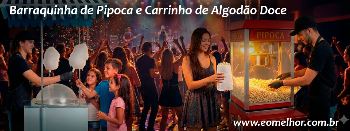 Carrinho de Pipoca Vermelho e Barraquinha de Algodao Doce