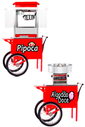 Carrinho Pipoca e Carrinho de Algodão Doce Vermelho